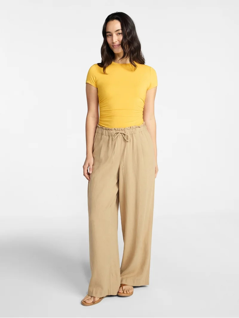 Time and Tru Women’s Ruched Tee with Short Sleeves, Sizes XS-XXXL | Walmart (US)