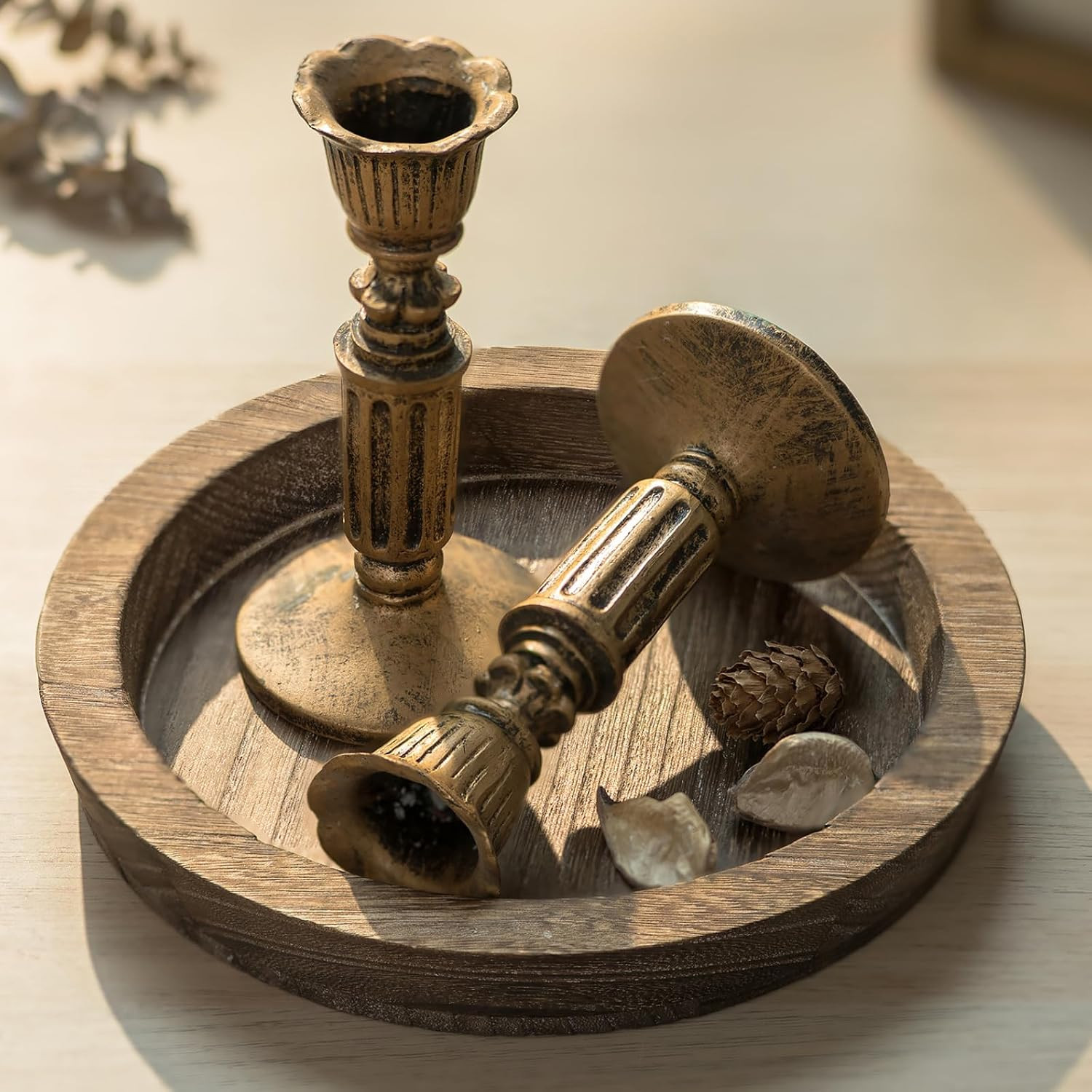 Hanobe Round Wood Candle Holder Trays, Small Coffee Table Centerpiece, 7.8" | Amazon (US)
