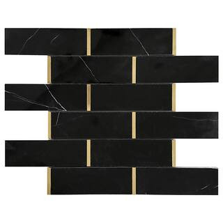 Natural Blanco Black Gold 11.86 in. x 11.54 in. Brick Joint Polished Marble Mosaic Tile Sample | The Home Depot