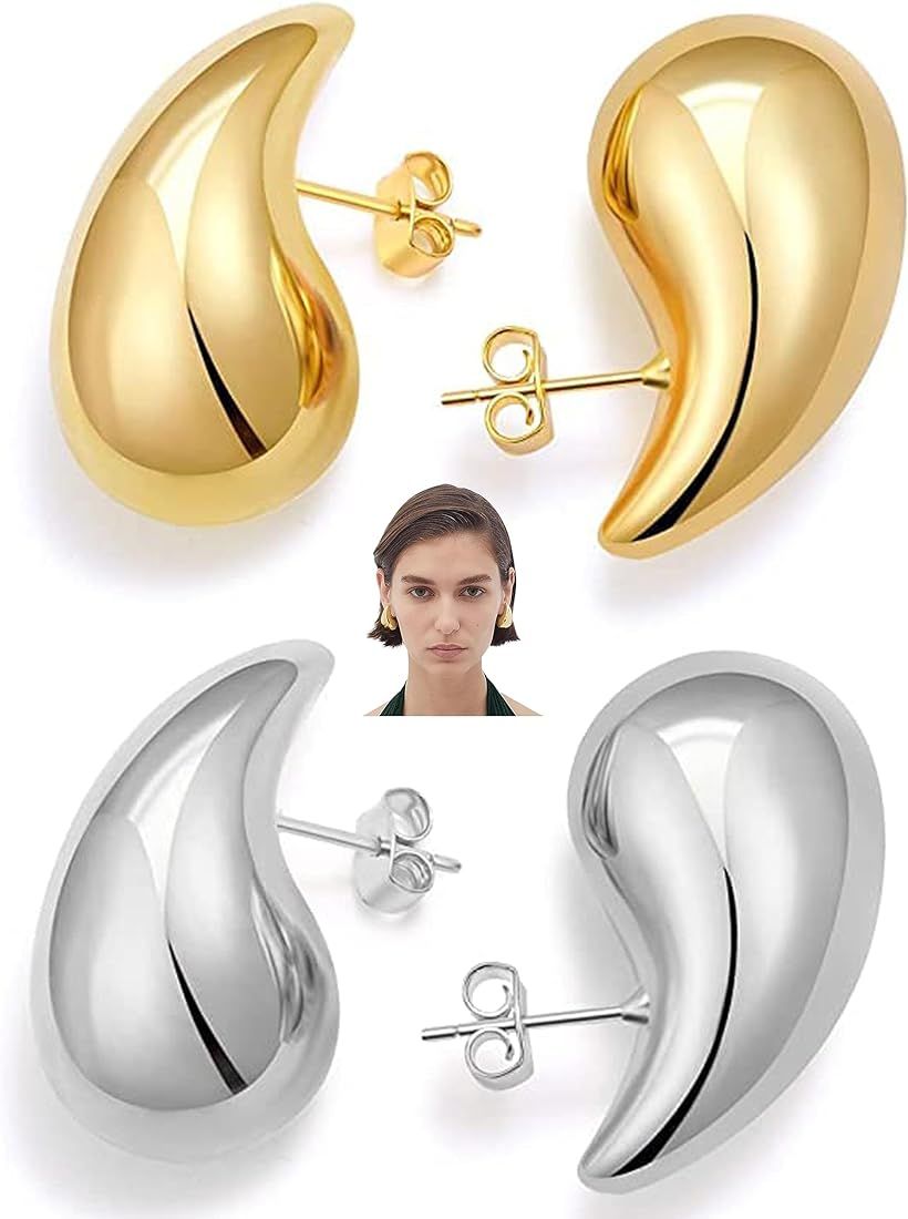 Chunky Gold Hoop Earrings - Trendy Bottega Earring Dupes for Women, Lightweight and Comfortable, ... | Amazon (US)