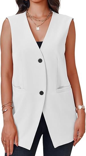 Cicy Bell Women's Casual Sleeveless Blazers Dress Summer Open Front Work Office Long Vest Blazer | Amazon (US)