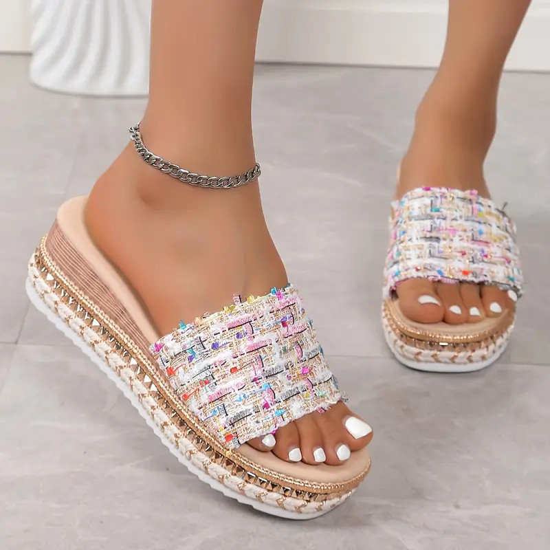 Women's Colorful Woven Sandals, Platform Slip On Walking Summer Slides, Comfort Wedge Vacation Sh... | Temu Affiliate Program