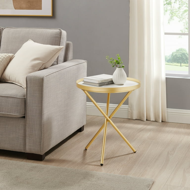 Walker Edison Contemporary 3-Leg Side Table, White Marble/Gold | Walmart (US)