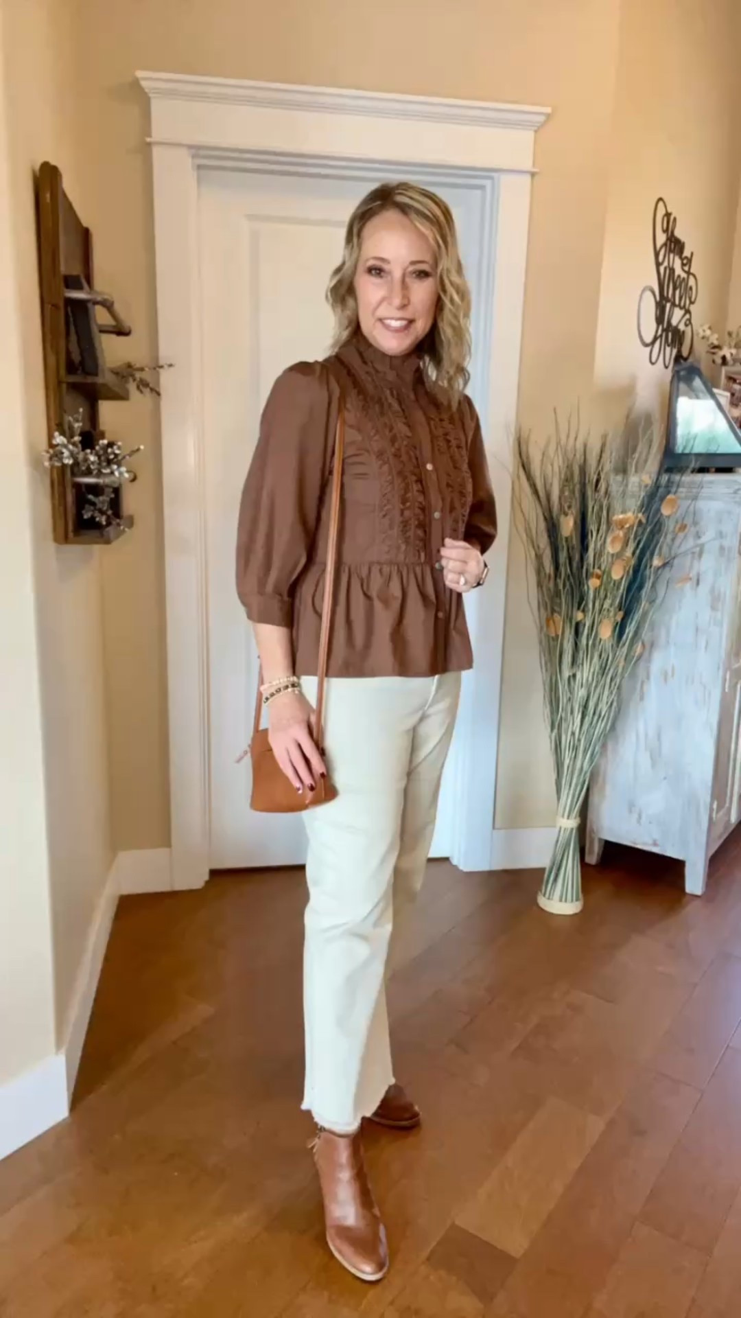 The IT color for fall! Brown is the hottest trending color 🤎 
This blouse has allll the extra details to set your look above the rest! Pleats, ruffles, peplum, 3/4 sleeves, and more! 

#LTKStyleTip #LTKSeasonal #LTKOver40