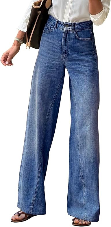 Necooer Womens Jeans Stretchy Casual Boyfriend Wide Leg Washed Sexy Baggy Denim Pants for Women T... | Amazon (US)