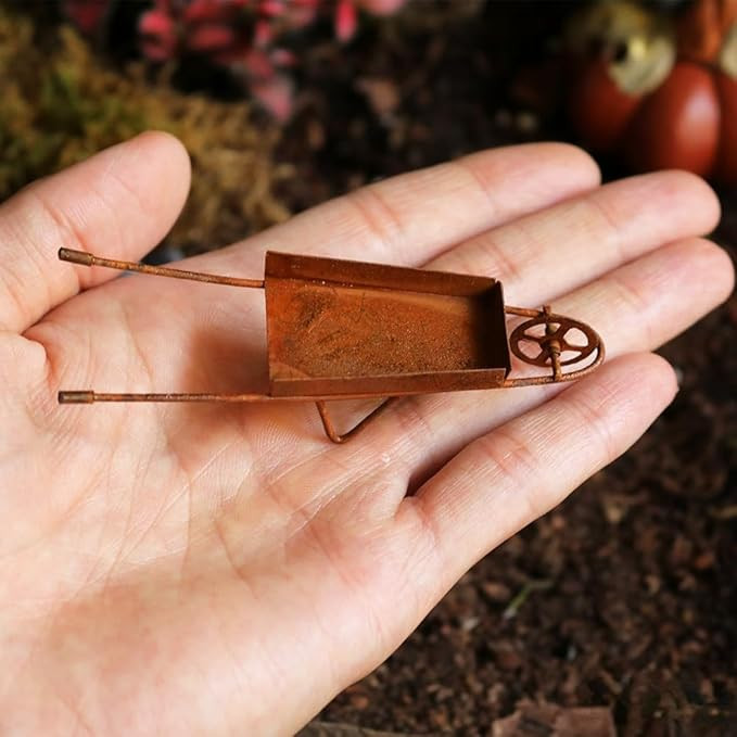 Garden Decoration Miniature Rusty Small cart Mini Wheelbarrow Rustic Vintage Metal Craft Ornament... | Amazon (US)