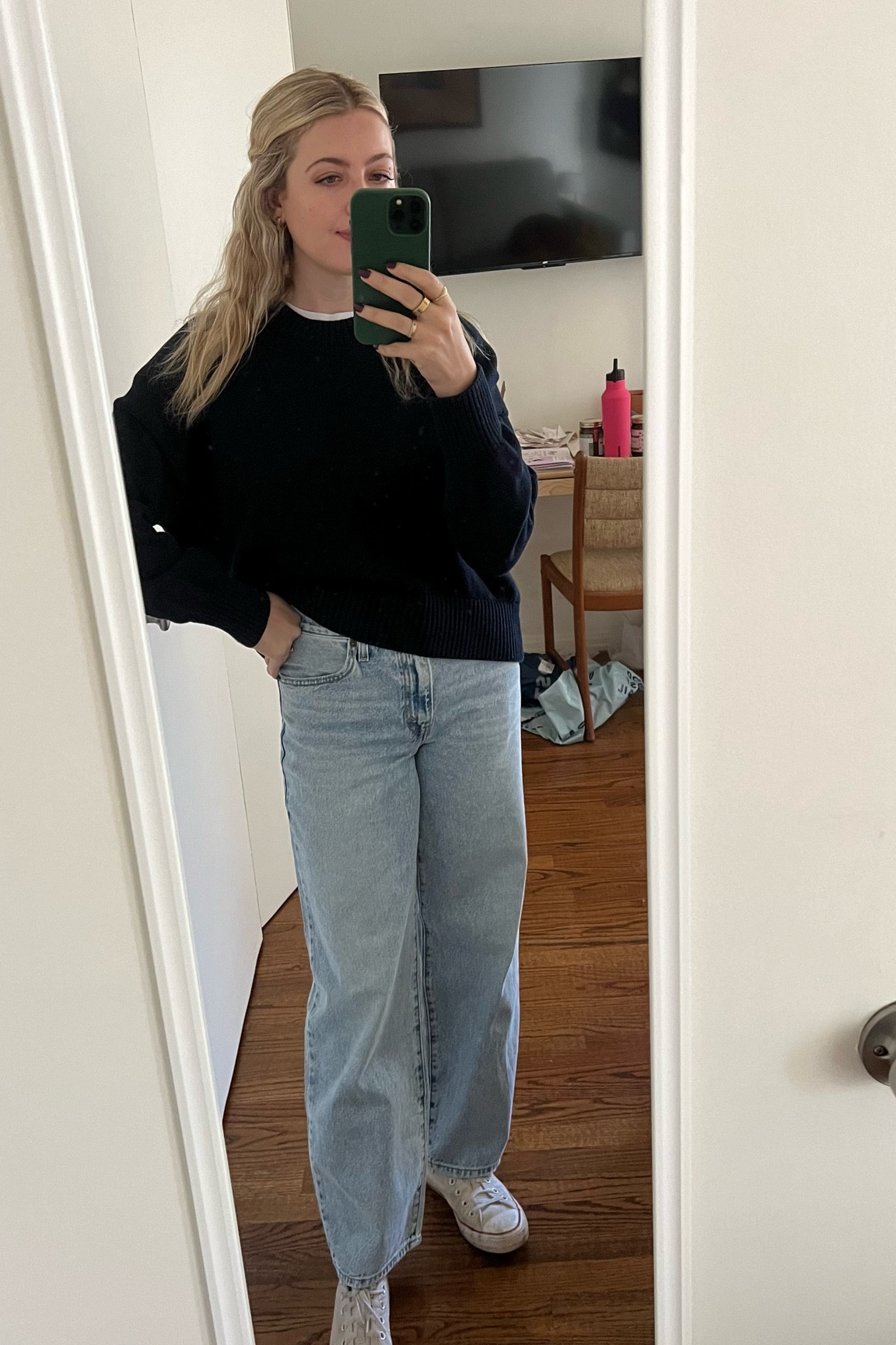 Levi’s baggy dad jeans with Quince 100% Cotton Boyfriend Sweater! Jeans are true to size for a loose fit, sweater I sized up for more oversized! Easy outfit for fall/winter 

#LTKFindsUnder100 #LTKFindsUnder50