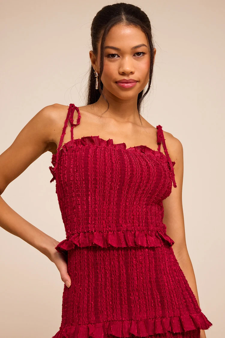 Aymana Berry Red Smocked Bodycon Midi Dress | Lulus