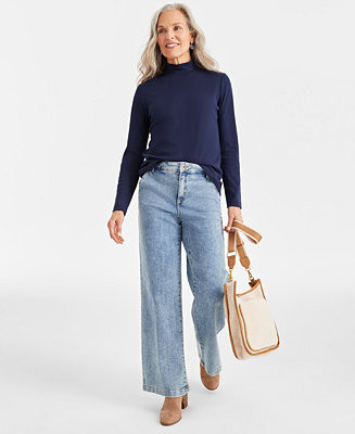 Women's Cotton Mock-Neck Long-Sleeve Tee | Macy's