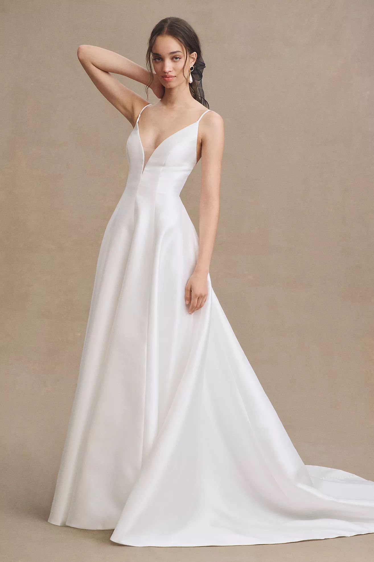 Jenny Yoo Tamson Satin Plunge Cutout A-Line Wedding Gown | Anthropologie (US)