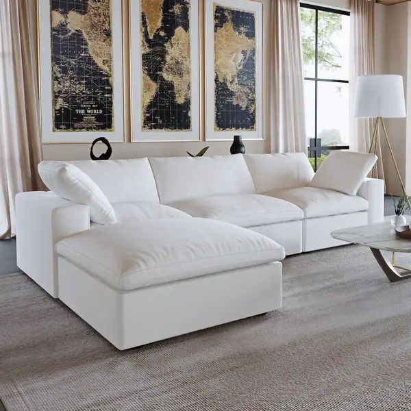 L-shape Linen Upholstered Sofa Multiple Cushions Sectional Couch - White | Bed Bath & Beyond