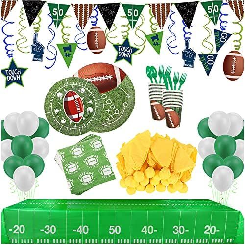 Football Party Supplies and Decorations Set-Serves 24 Include Tablecloth,Plates, Flatware, ... | Amazon (US)