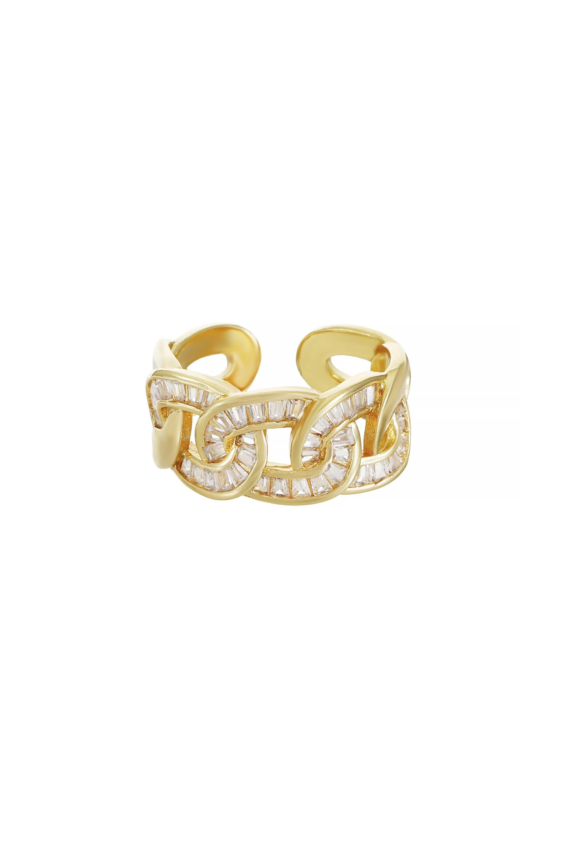 Adjustable Crystal 18kt Gold Plated Link Ring | Ettika