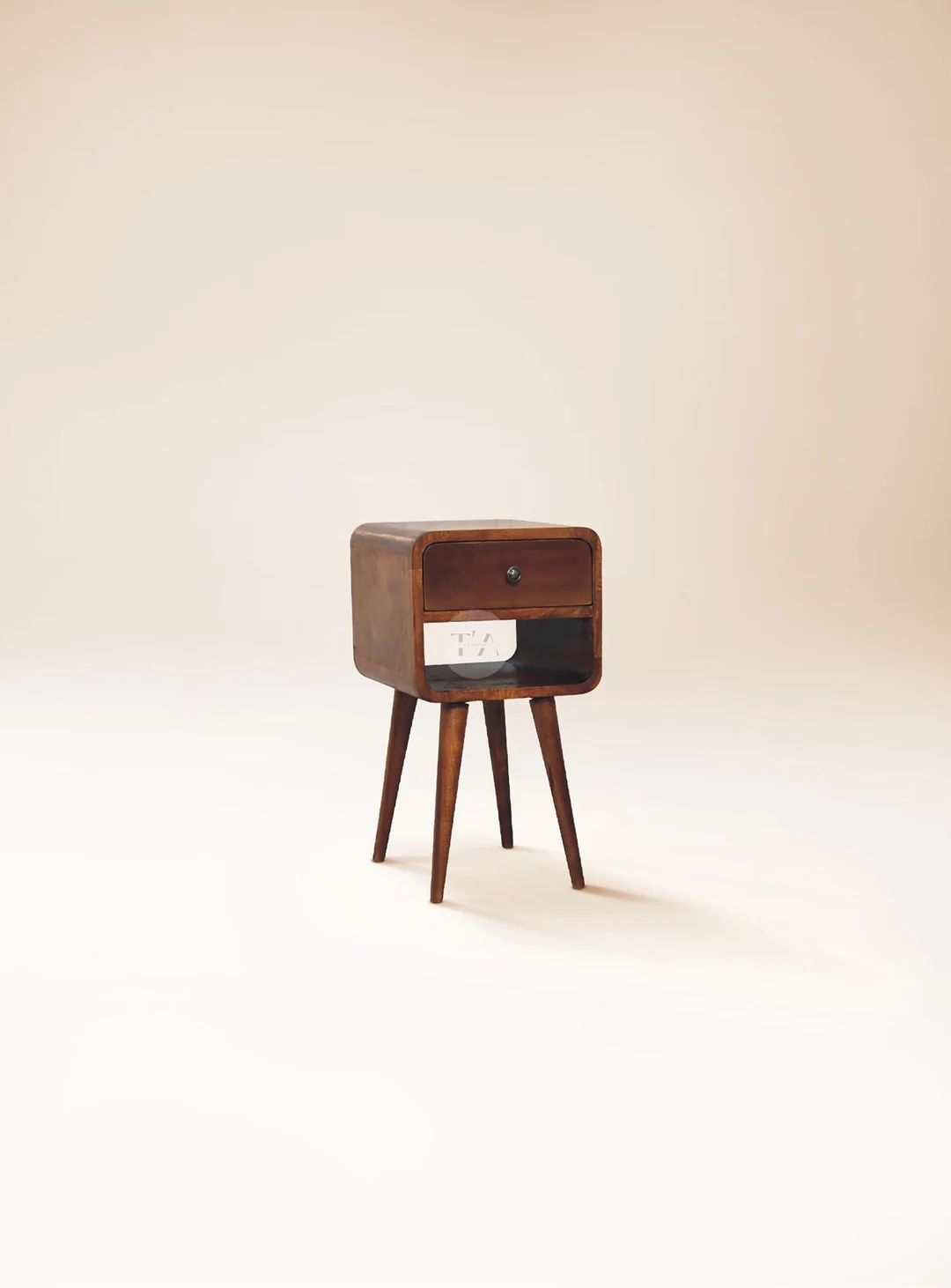 Dark Solid Wood Bedside Table Slim Design • Modern Rustic Nightstand with Bottom Shelf • Curv... | Etsy (UK)