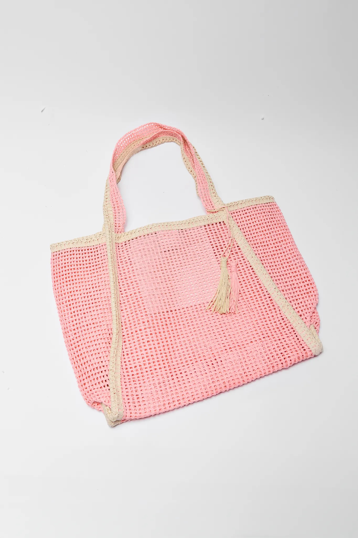 Pink Contrast Trim Woven Tote | Avara