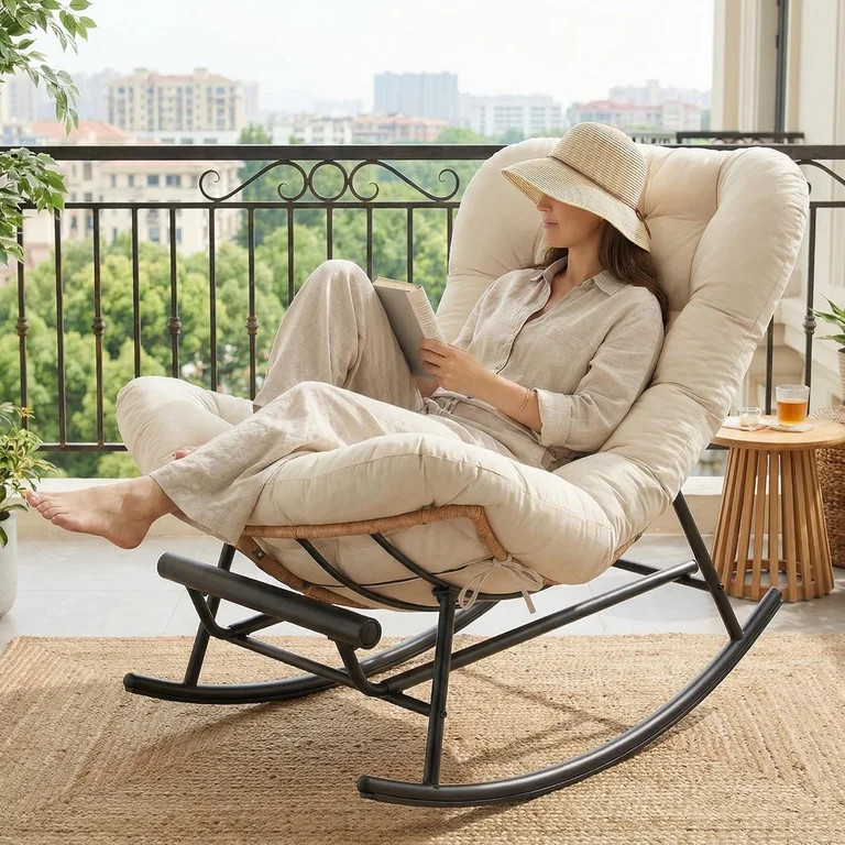 Senfot Indoor Outdoor Rocking Chair - Rattan Rocker with Extendable Footrest, 352lbs Sturdy Large... | Walmart (US)