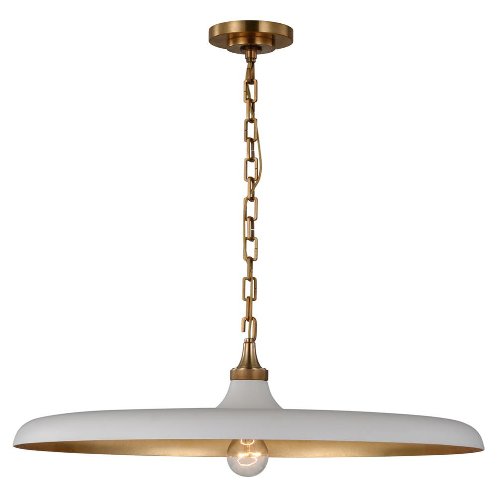 Visual Comfort Piatto Antique Brass Plaster White Shade Pendant - Large | Kathy Kuo Home