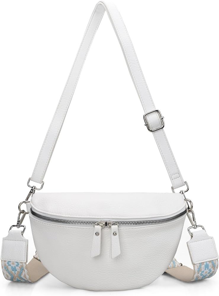 Small White Purse Crossbody Fanny Packs for Women, Leather Belt Bag Fashion Waist Packs Sling Bag... | Amazon (US)