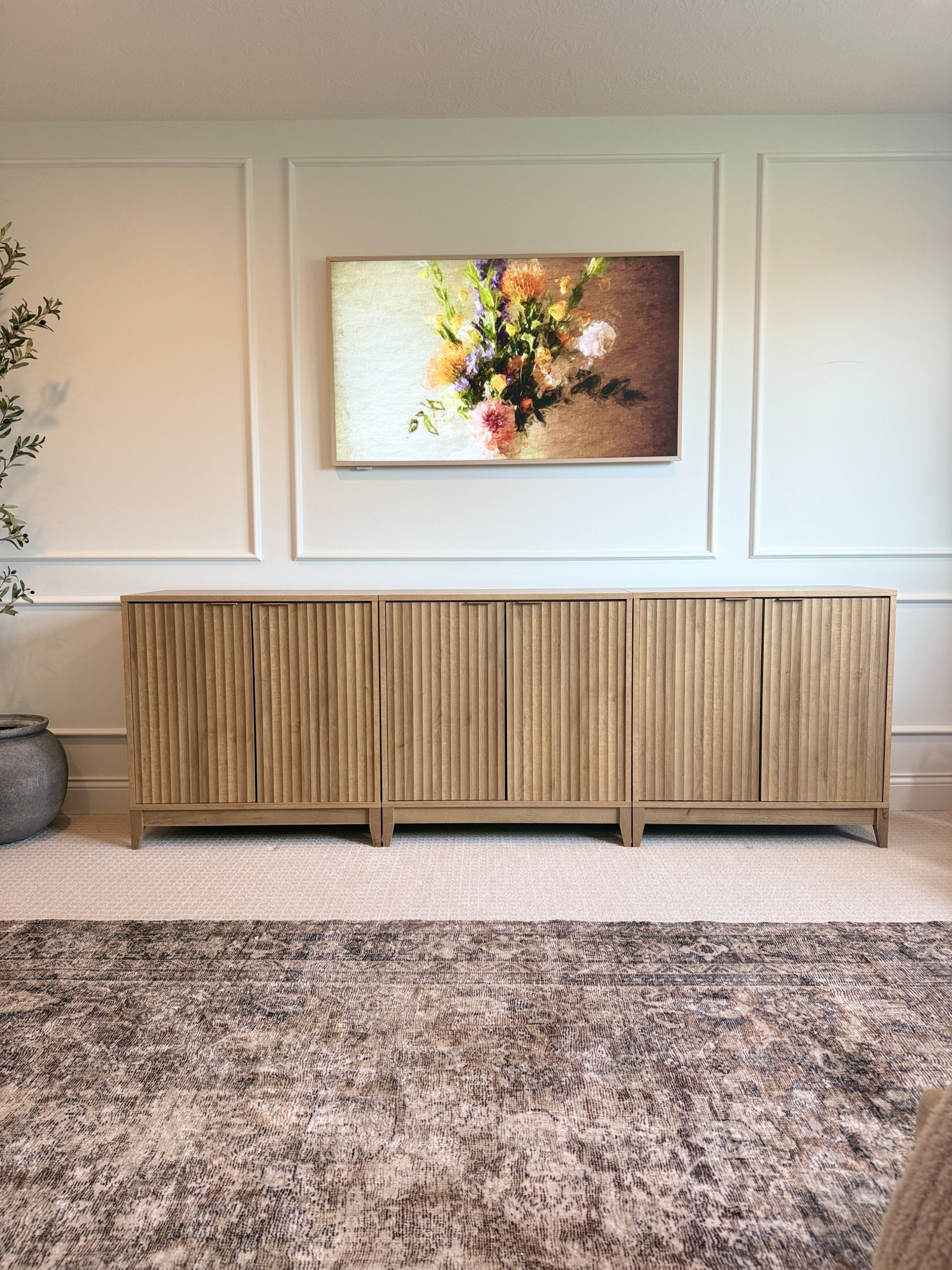 Enhance your living space with these stunning oak cabinets. Perfect for dining, living room, or in my case, playroom! #homedecor #interiordesign

#LTKHome