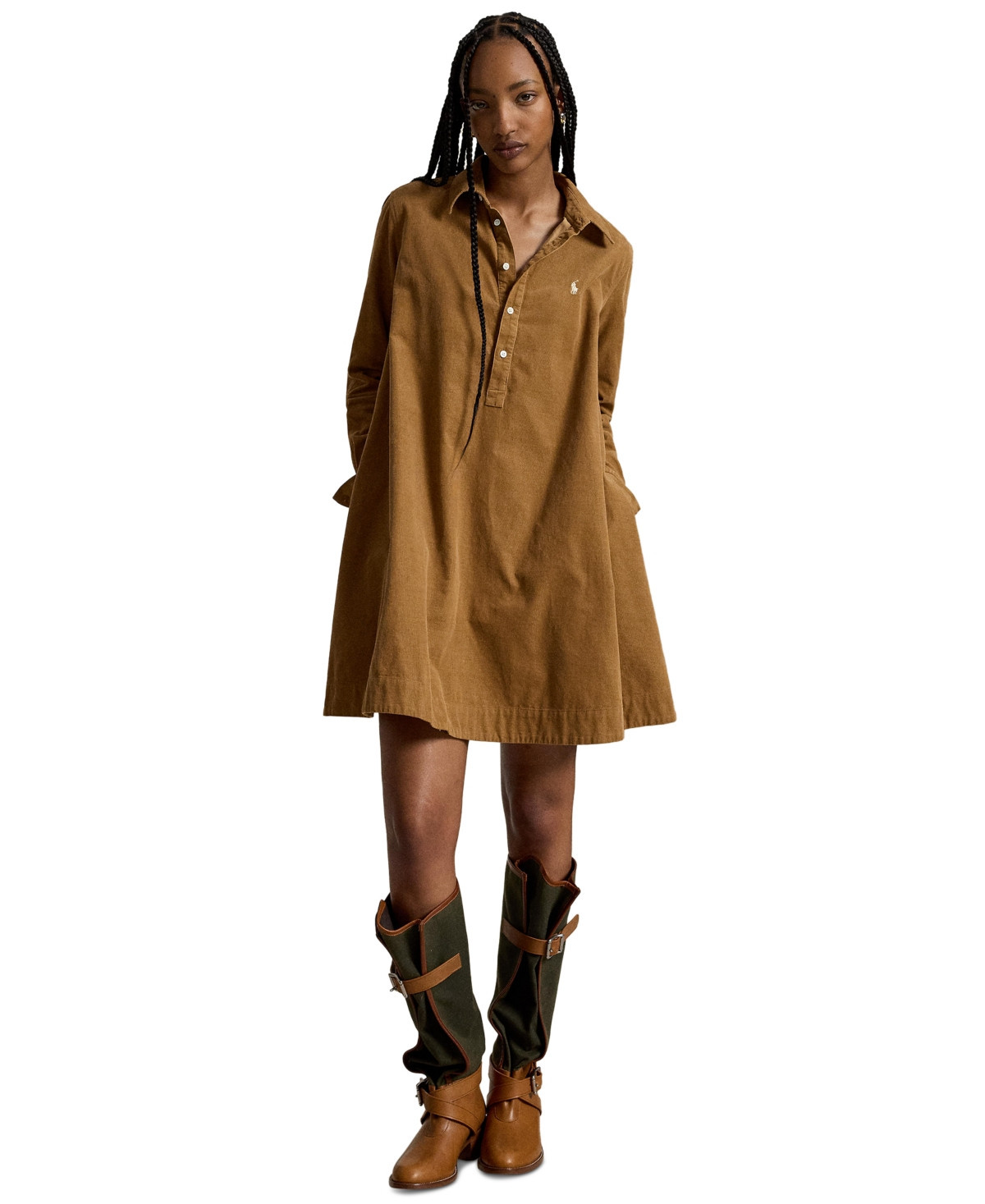 Polo Ralph Lauren Women's Corduroy Pleated Shirt Dress - Tan | Macy's