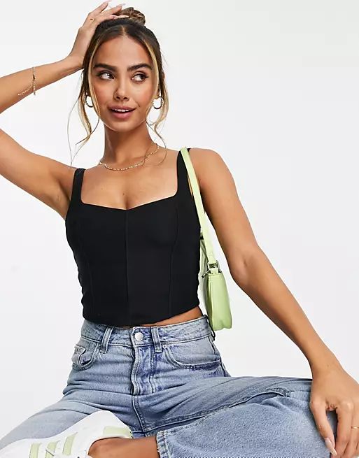 Stradivarius corset top in black | ASOS (Global)