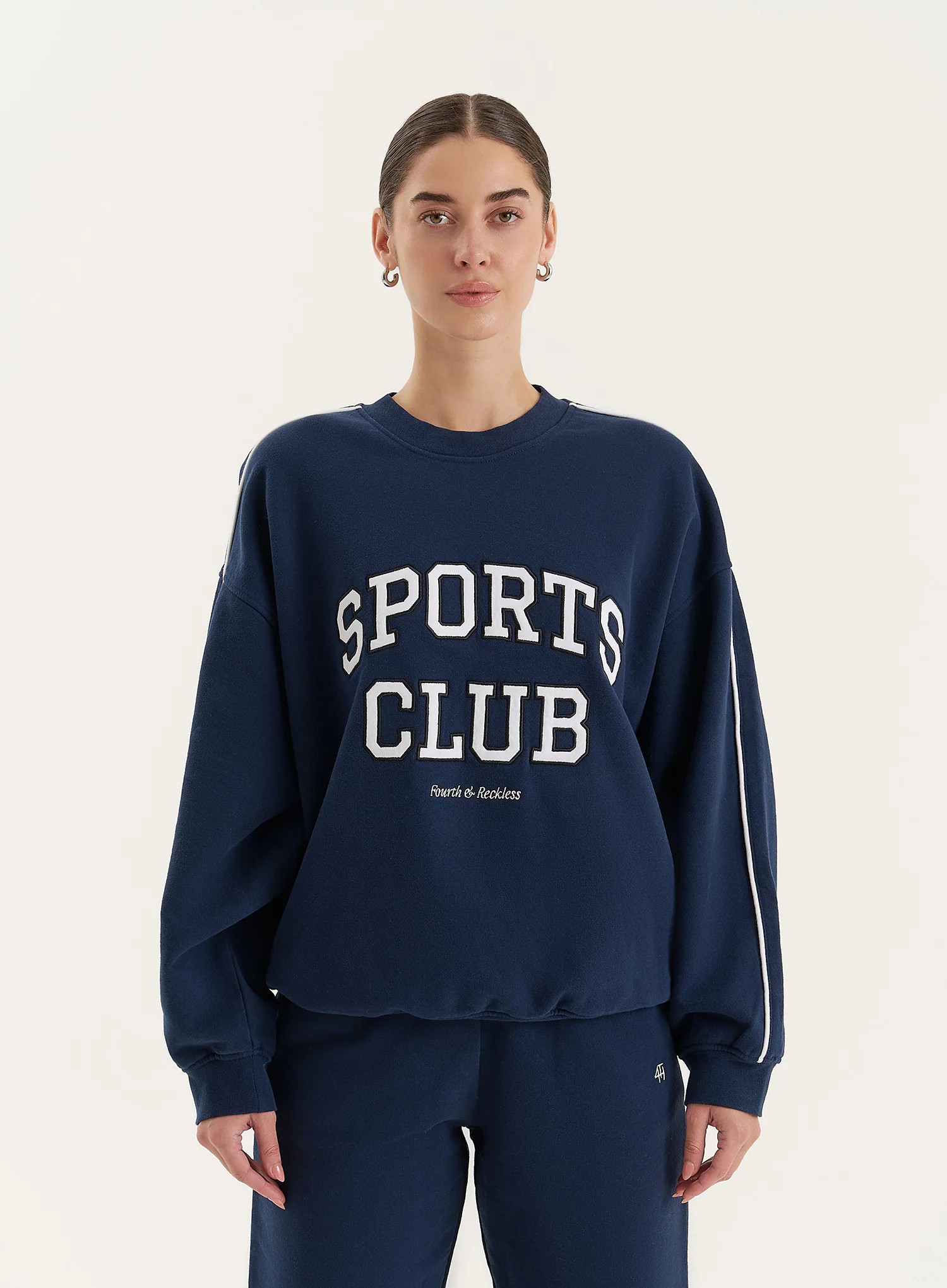 Navy Slogan Relaxed Oversized Sweatshirt- Ellie | 4th & Reckless