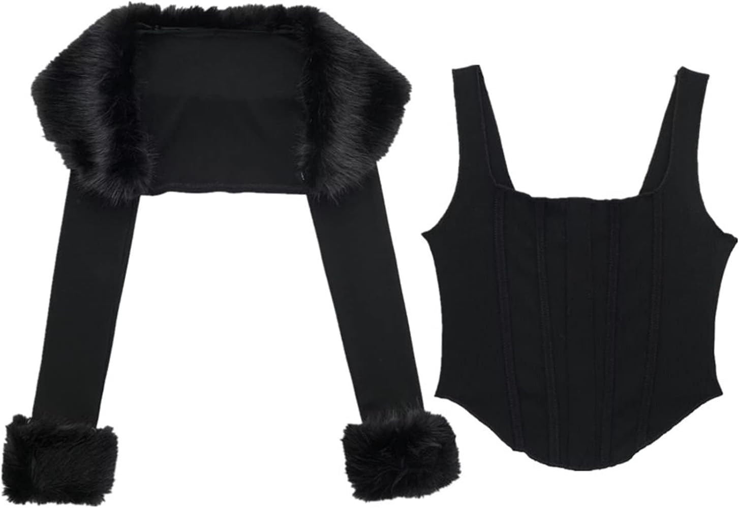 XPONNI Two-Piece Set Fur Trim Y2k Cardigan Crop Top Fluffy Top Womens Y2k Cropped Knit Bolero Dre... | Amazon (US)