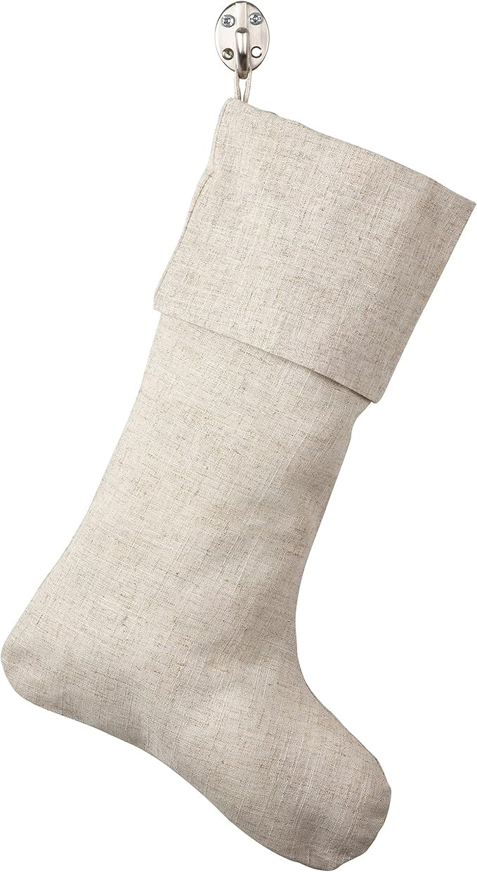 SARO LIFESTYLE Natural Linen Blend Christmas Stocking, 7" x 15", | Amazon (US)
