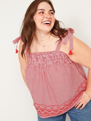 Smocked Tie-Shoulder Gingham Plus-Size Sleeveless Top | Old Navy (US)