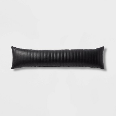 Lumbar Faux Leather Channel Stitch Decorative Throw Pillow Black - Threshold™: Indoor Rectangle Bolster, Polyurethane & Cotton | Target
