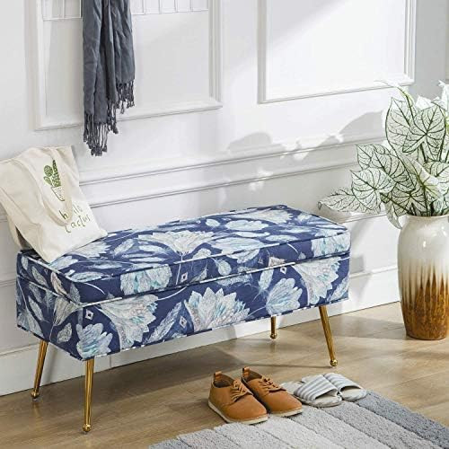 Mid Century Collapsible Storage Bedroom Benches, Rectangular Velvet Accent Entryway Bench with Gold  | Amazon (US)