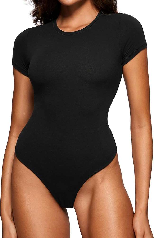 CRZ YOGA Cotton Short Sleeve Bodysuit for Women Casual Basic T Shirts Top Soft Breathable Crew Ne... | Amazon (US)
