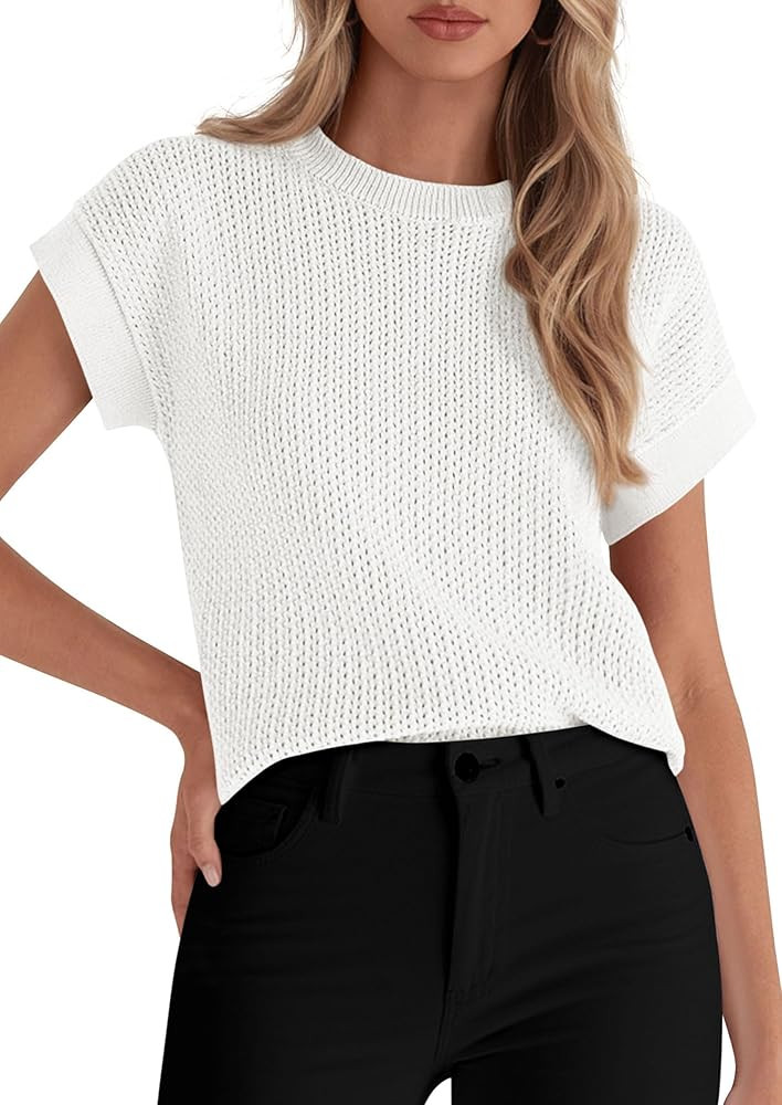 PRETTYGARDEN Women's 2026 Spring Fashion Sweater Vest Business Casual Crochet Tops Cap Sleeve Kni... | Amazon (US)