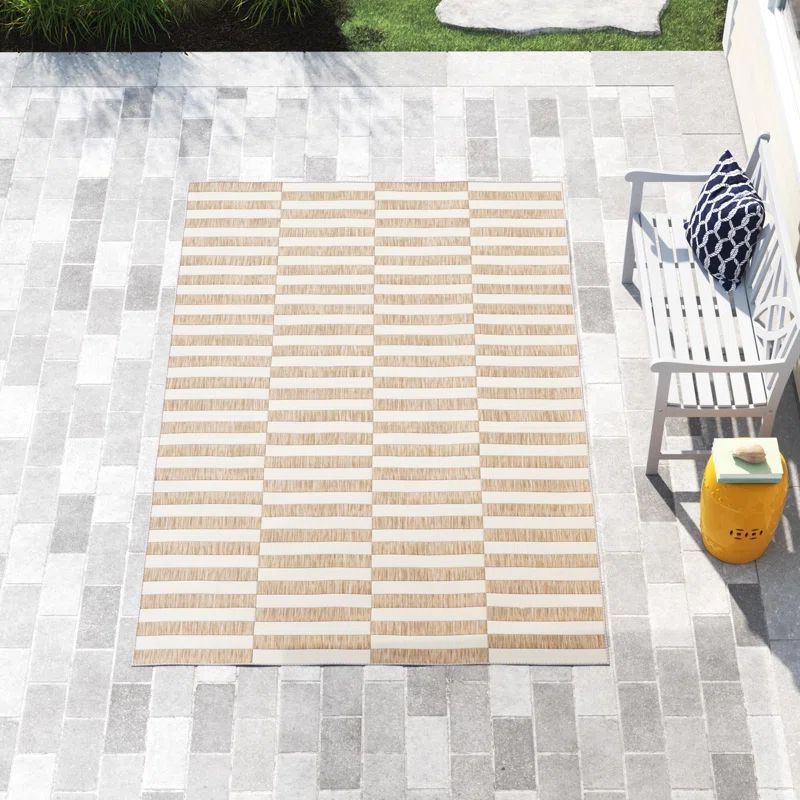 Robinson Striped Indoor / Outdoor Area Rug in Taupe/White/Ivory | Wayfair Professional