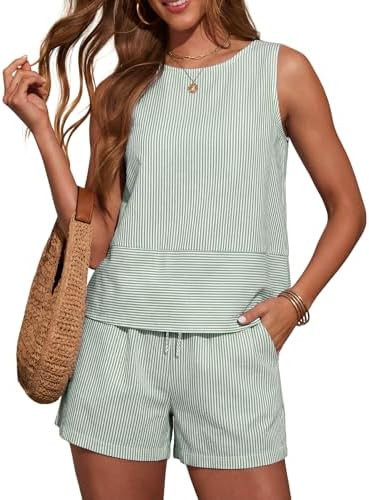 LOMON Women's Trendy 2 Piece Outfits Shorts Sets Summer Crew Neck Sleeveless Tank Top and Bottom ... | Amazon (US)