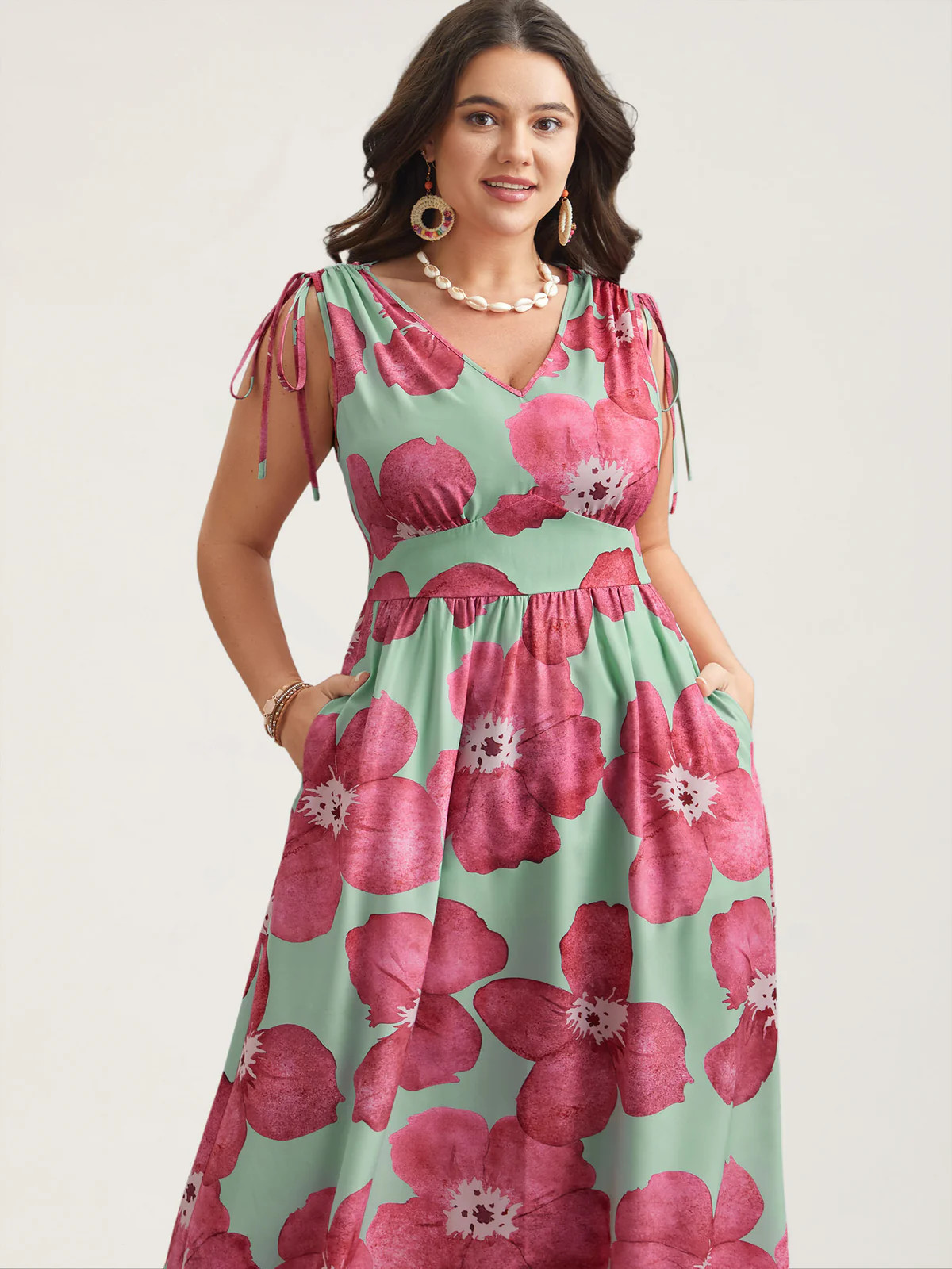 Floral Print V-Neck Tied Midi Dress | Bloomchic