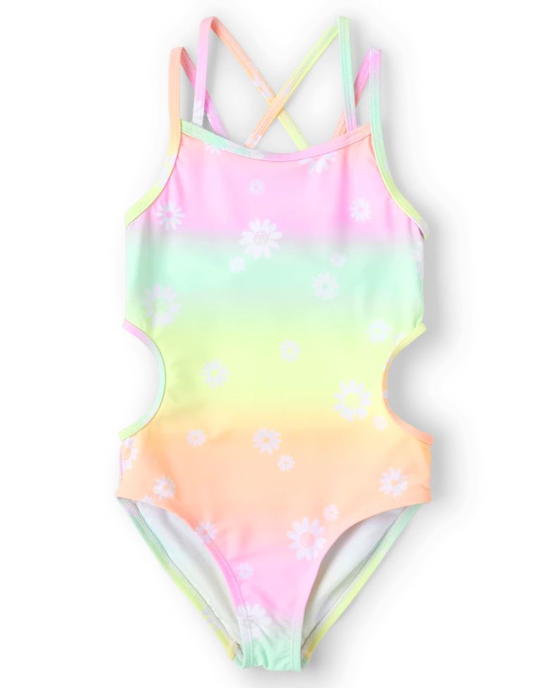 Girls Daisy Cut Out One Piece Swimsuit - scooter pink neon | The Children's Place