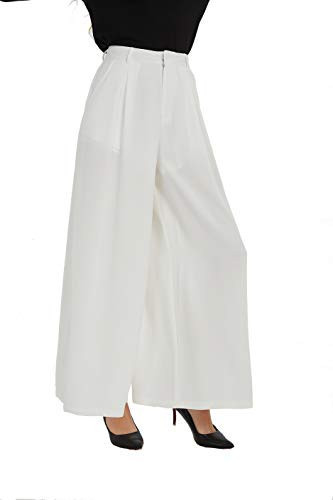 Tronjori Women High Waist Casual Wide Leg Long Palazzo Pants Trousers Regular Size(XXL,Ivory White) | Amazon (US)