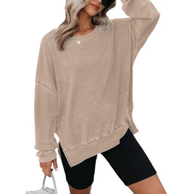 Womens Oversized Waffle Knit Crewneck Sweatshirts Long Sleeve Side Slits Casual Pullover Sweatshirt Tops | Target