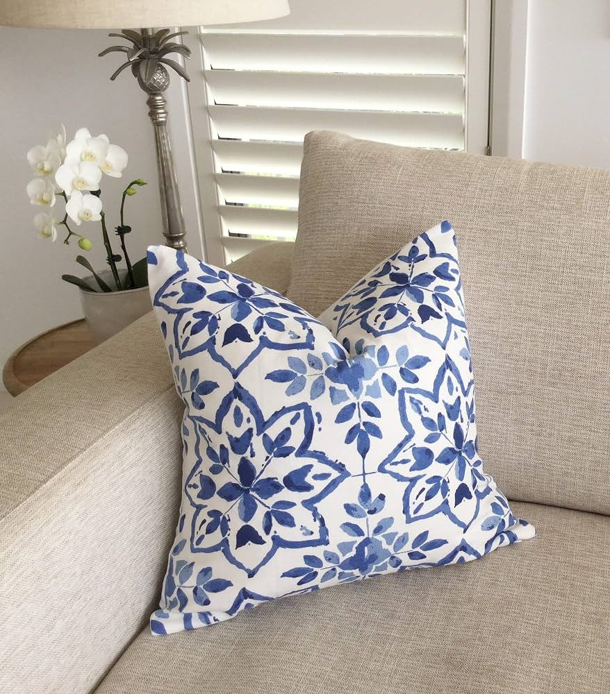 Flowershave357 Blue and White Hamptons Style Pillows Cushion Cover Porcelain Blue Hamptons Style ... | Amazon (US)