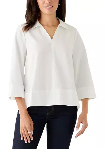 Women's 3/4 Sleeve Collar Pop Over Top | Belk