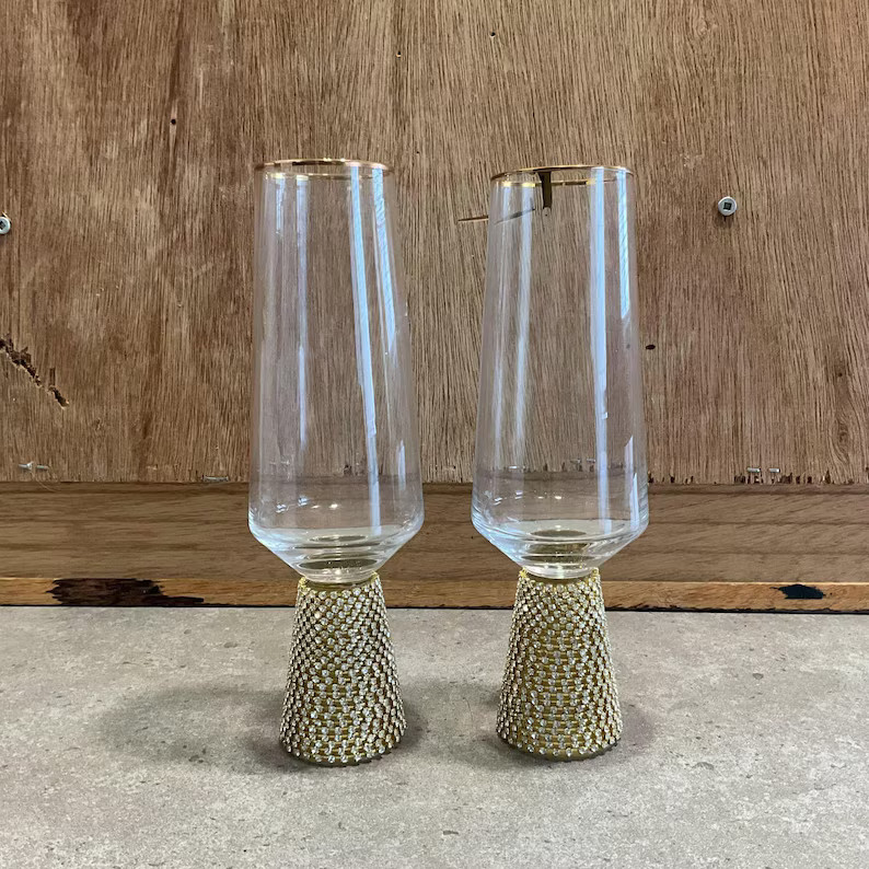 Christian Siriano Gold Rhinestone Champagne Flutes - Set of 2 | Etsy (US)