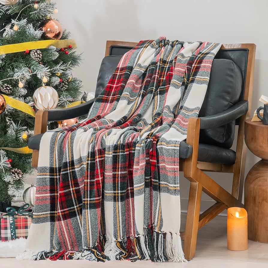 EVERGRACE Stewart Christmas Plaid Chenille Throw Blanket for Couch, Super Soft Cozy Tartan Checke... | Amazon (US)