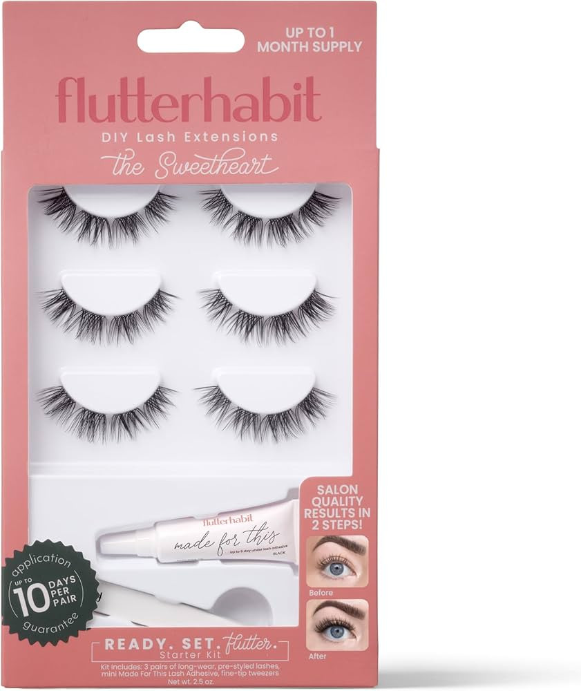 FlutterHabit Sweetheart Ready Set Starter Kit, DIY Eyelash Extensions, Lash Clusters for Women, P... | Amazon (US)