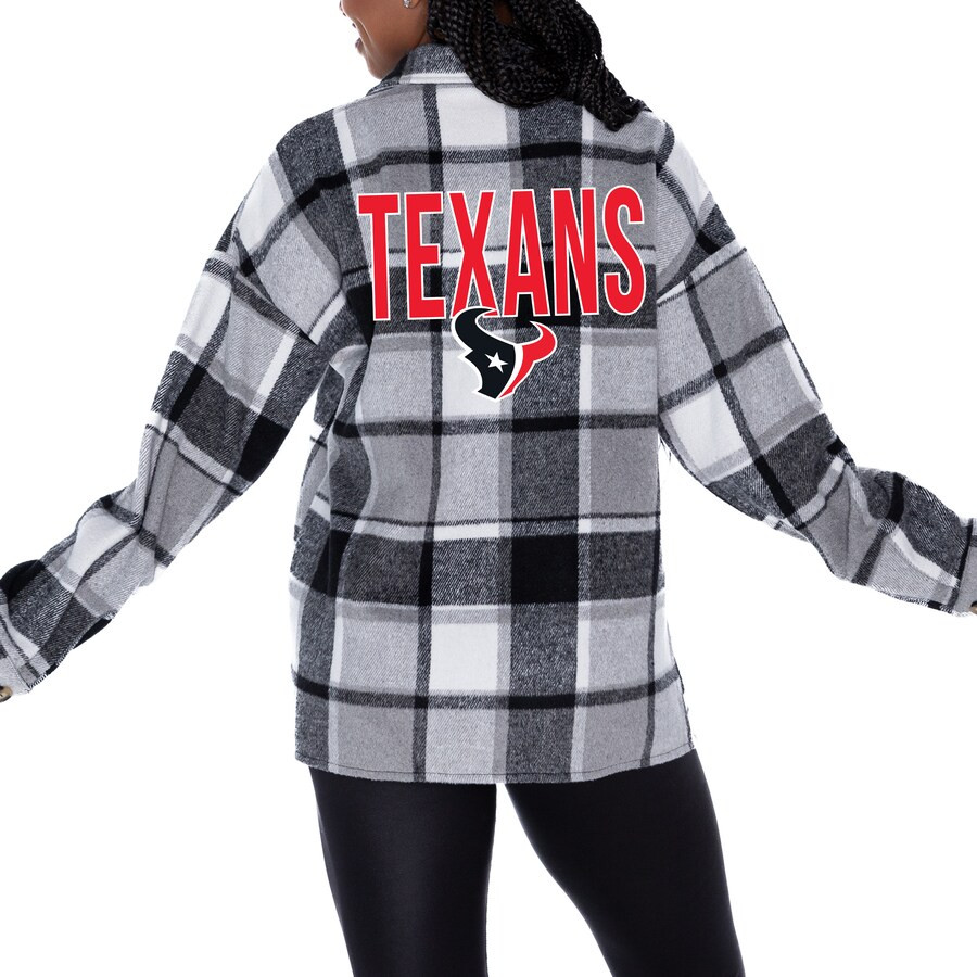 Women's Houston Texans Gameday Couture Gray  Plaid Button-Up Shacket | NFL Shop