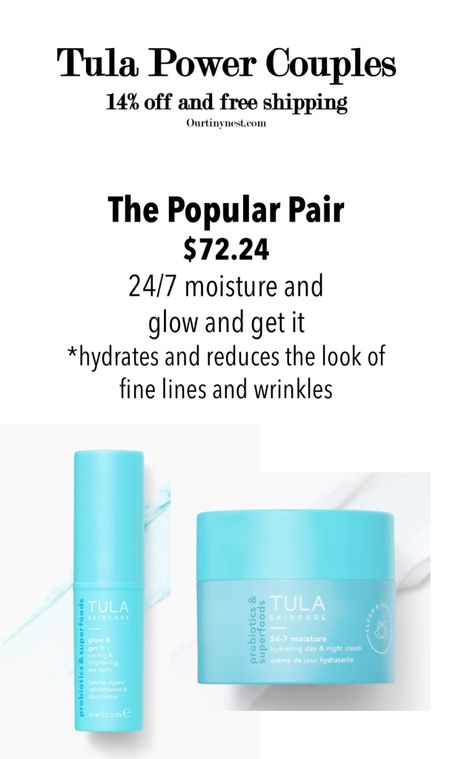 Tula power couple - 24-7 moisturizer and glow and get it for hydration and reduce the look of fine lines 

#LTKbeauty #LTKunder100 #LTKSale
