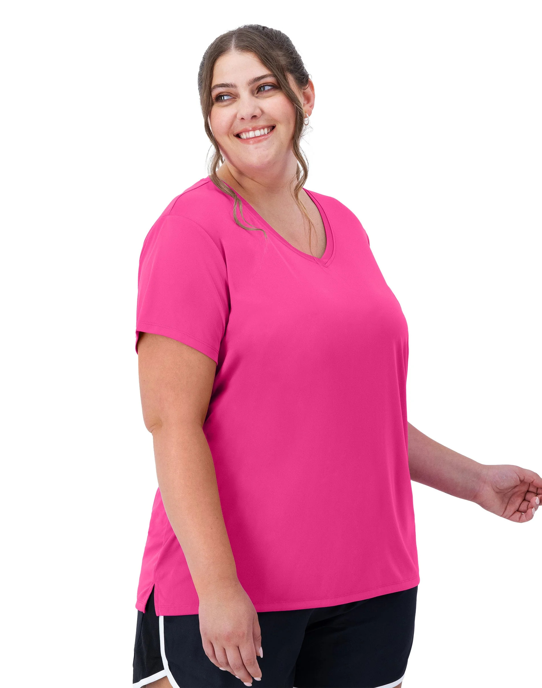 Hanes Just My Size Cool DRI Women's V-Neck T-Shirt (Plus ) Vivid Fuchsia 2X - Walmart.com | Walmart (US)