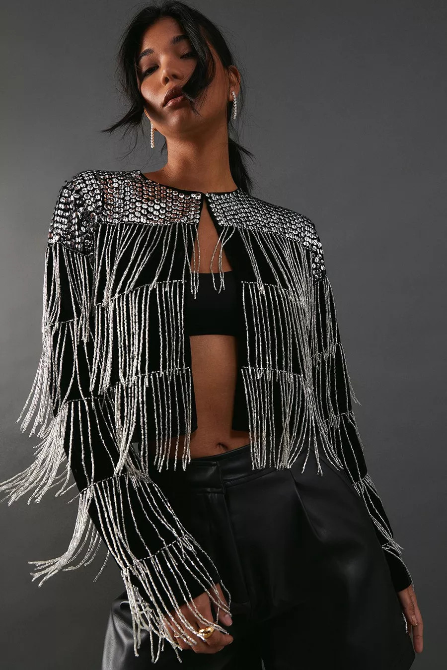 Premium Velvet Hand Embellished Sequin Fringe Jacket | Nasty Gal US
