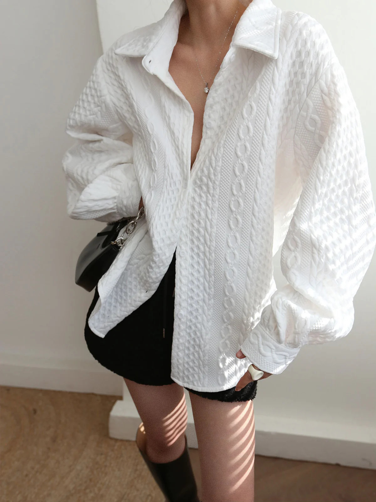 Cable Knit Oversized Shirt | Commense
