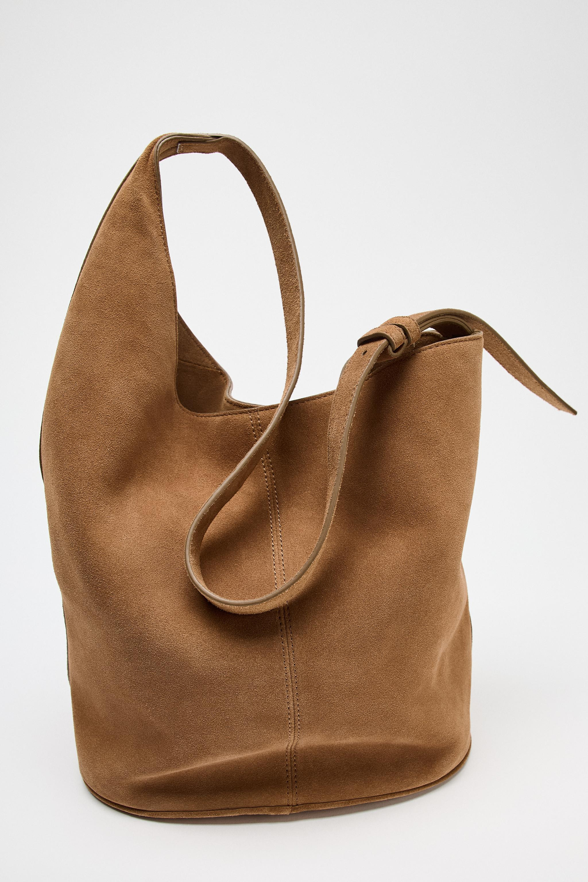 ASYMMETRIC SOFT SPLIT SUEDE BUCKET BAG | Zara UK